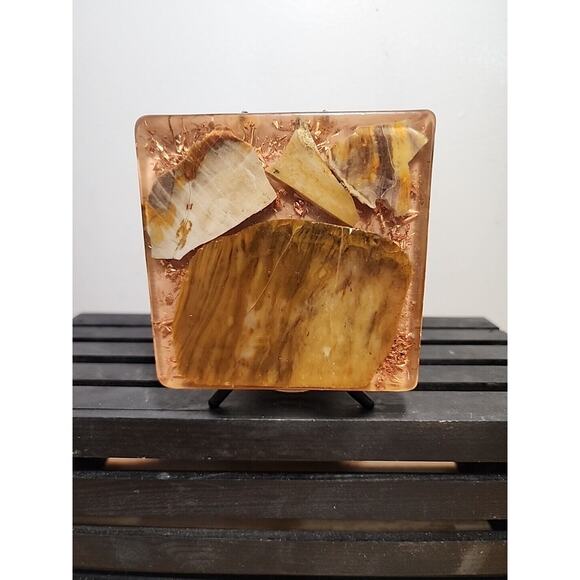 Mid Century Agate Lucite Block Sprial Letter Holder Madmen Inlay Vintage - Picture 6 of 9